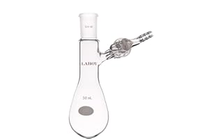 Laboy Glass 50mL Pear-Shaped Schlenk Flask Tube Kjeldahl-Style Reaction Storage Air-Free with Glass Stopcock & 24/40 Joint La