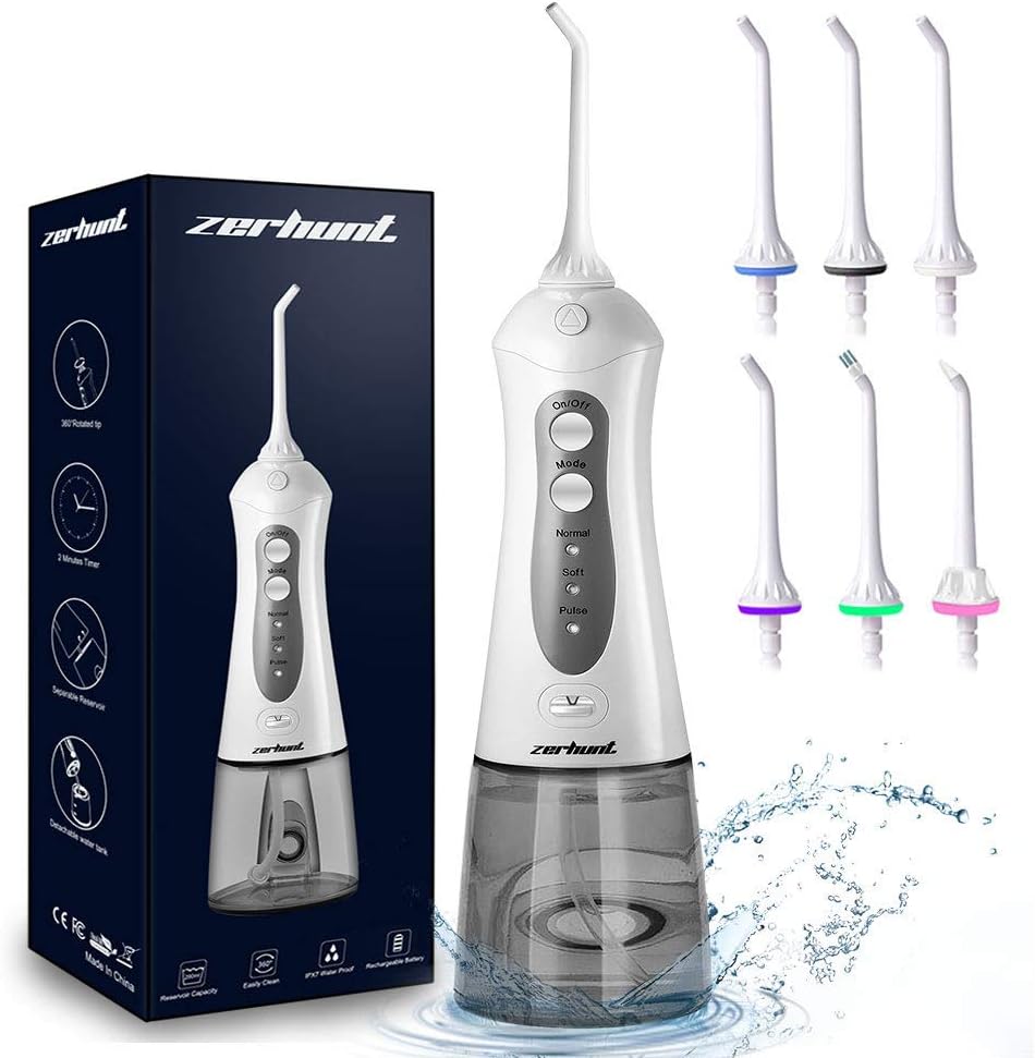 Cordless Water Flosser for Teeth - IPX 7 Waterproof Dental Oral Irrigator with 3 Water Jet Tips, Portable Rechargeable Power Water Jet Flosser for Travel Home Office, FDA Approved