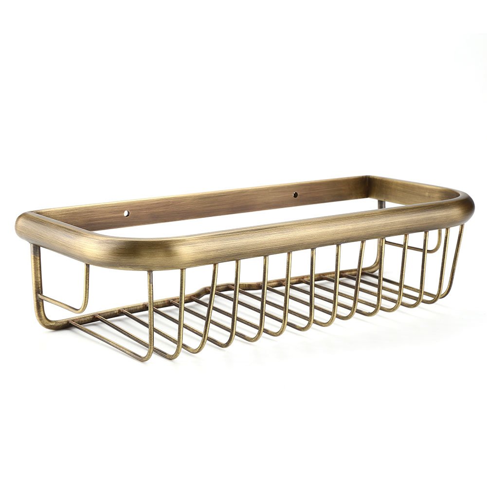 Shower Caddy Basket, 30cm Long, Solid Copper, Anti-Scratch, Wall Mount, Shower Basket Bathroom Shower Shelf Toiletries Organizer Rustproof, Retro, for Bathroom and Kitchen