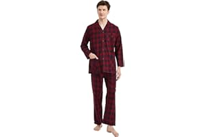 amaxer Men's Flannel Pajamas Set Men's Home Fashion Pajamas with Pockets and Drawstring 100% Cotton Soft Pjs for Men