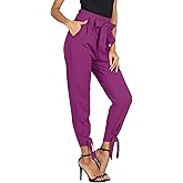 GRACE KARIN Womens Casual High Waist Pencil Pants with Pockets Bow-Knot Cropped Paper Bag Pants for Work