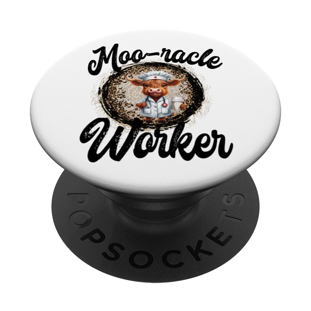 Moo-racle Miracle Worker Highland Cow Scottish Scotland PopSockets Swappable PopGrip