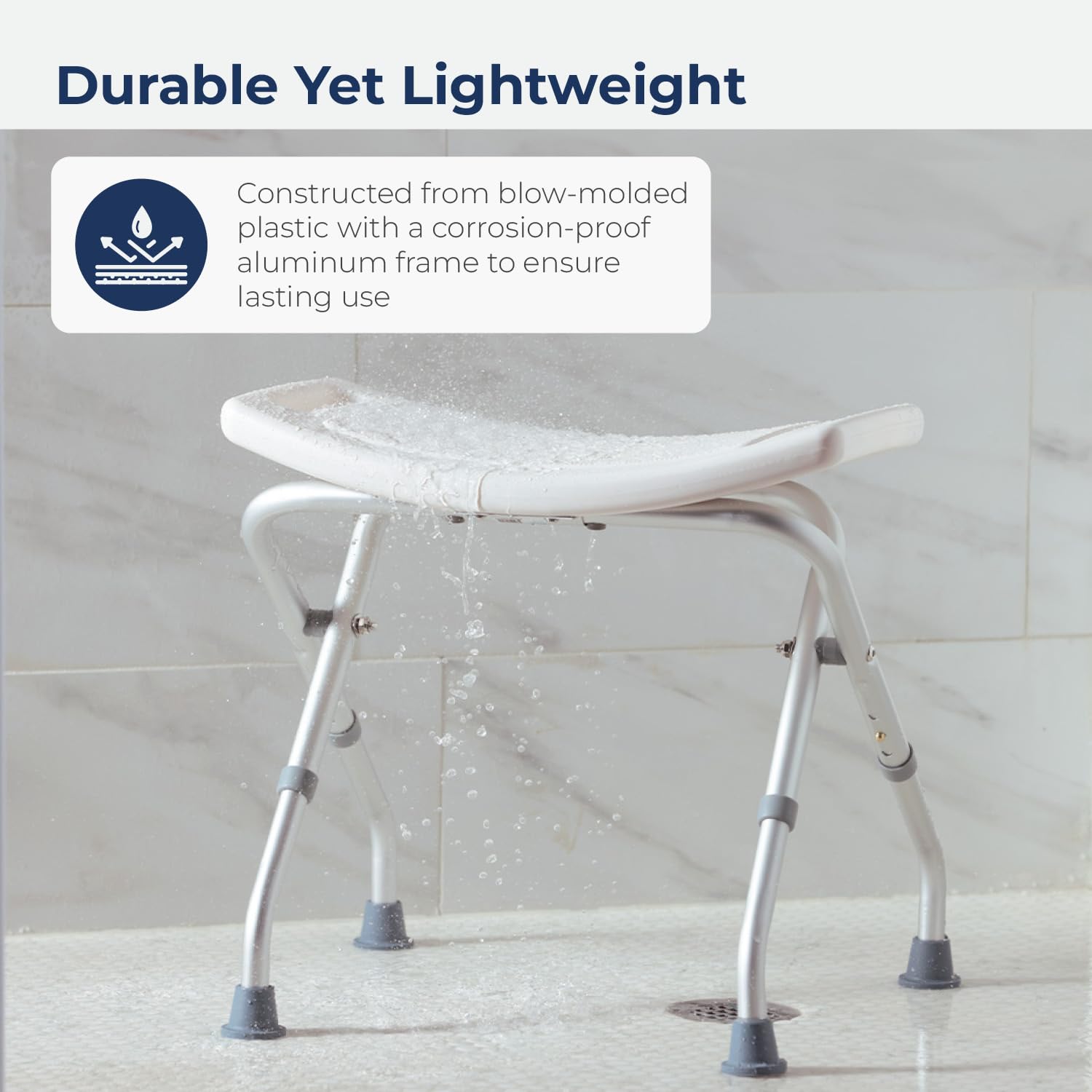 Drive Medical 12486 Folding Shower Chair, Bath Bench with Drainage Holes and In-Seat Handles, Supports Users Up To 300 Pounds, White