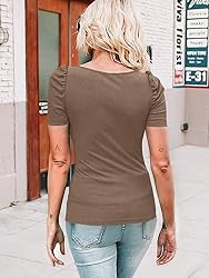 Valphsio Womens Puff Short Sleeve Top Ribbed Knit