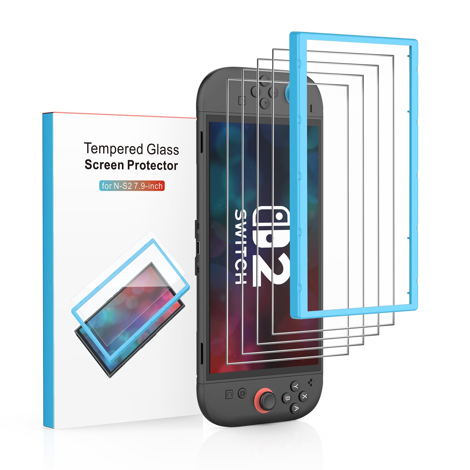 4 Pack Tempered Glass Screen Protector for Nintendo Switch 2 7.9 inch 2025, with Easy Installation Frame, Bubble Free, HD-Clear, Anti-Scratch, Touch Sensitive, Full Coverage Switch 2 accessories