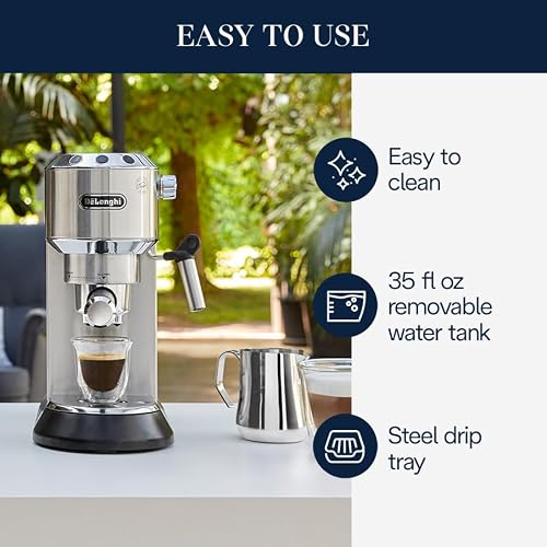 De'Longhi Dedica Espresso Machine, 15-Bar Pump, Frother, Stainless