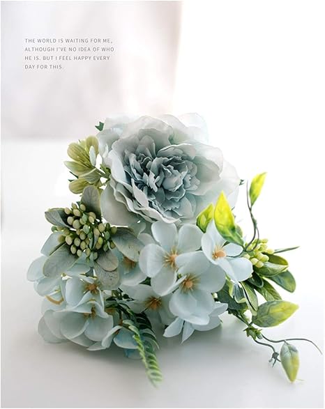 Amazon アートフラワー ミニ人工牡丹の絹の花の花束の花嫁の偽物のための花ブーケパーティーの家の装飾 ウェディングブーケ Color Blue 造花 オンライン通販