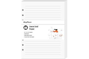 HEYPLACE 200 Sheets Lined Refill Paper, White Loose Leaf Paper 6 Holes for A5 Notebook 6-Ring Binders School Office 5.6" x 8.2" 80gsm