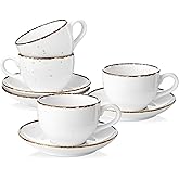 Yedio 8oz Cappuccino Cups and Saucer, Porcelain Coffee Mugs, Latte Cups Set for Cappuccino, Espresso, Americano, Latte, Tea, Mocha, Microwave Dishwasher Safe, Set of 4, White