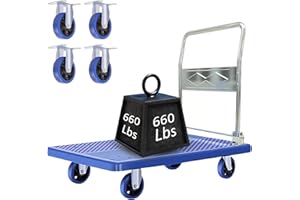 FRUYYZL Folding Hand Truck Dolly｜Flatbed Cart Support 660 lbs Weight Capacity｜Push Cart Dolly with 360 Degree Swivel Wheels for Easy Storage and Loading｜Platform Truck for Groceries, Office, Garage, Warehouse