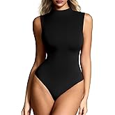 Mobeso Women's Mock Neck Sleeveless Bodysuit Double-Lined Tank Top Slim Fit Stretchy Tank Top, Suitable for Going Out