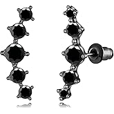 CiNily Opal Ear Crawler Earrings, 14K Gold Plated Cuff Climber Earrings Small Flat Back Stud Earrings Fashion Jewelry Mothers Day Gifts for Women Girls Hypoallergenic, White Gold, Rose Gold