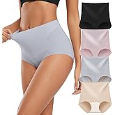 Easybunny High Waisted Tummy Control Underwear for Women Plus Size Full Coverage Lingerie Brief Soft Seamless Panty 4P
