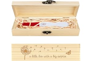 CHGCRAFT Pregnancy Test Keepsake Box Butterfly Dandelion Wooden Pregnancy Announcement Gifts Box with Raffia Ribbon and Lock Wooden Keepsake Box Announcement Gifts for Dad Husband, 8x2x1.2inch