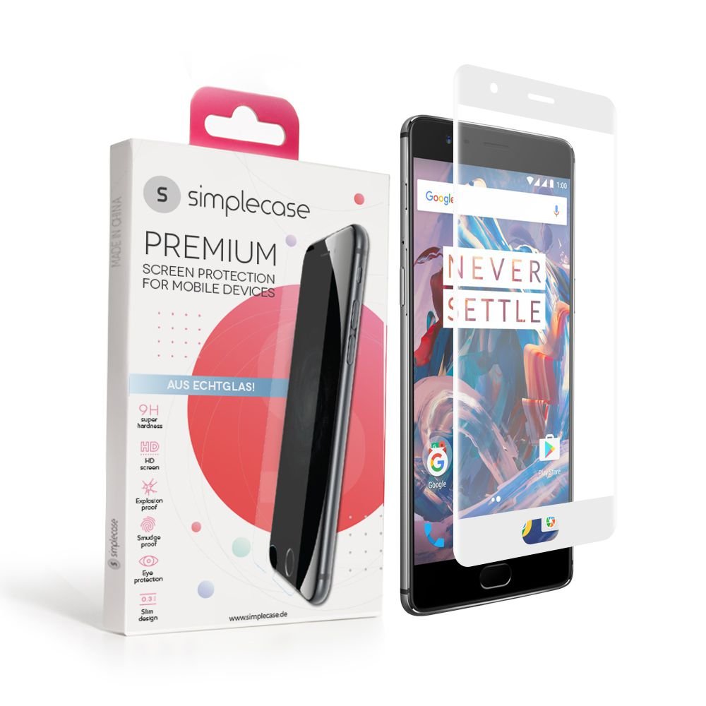 simplecase Tempered Glass Compatible with OnePlus 5, Full Screen Premium Screen Protector, 100% Coverage, Optimal Protection, Extra Hardness 9H, White, Pack of 1
