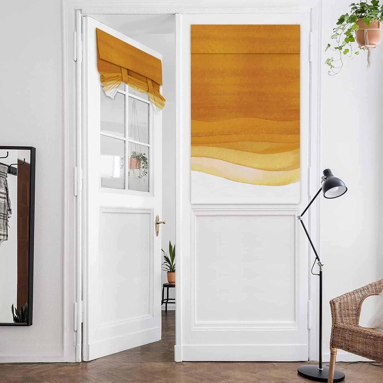 Outdoor Curtains - Door Curtains for Door Window Burnt Orange and White Ombre Geometric Watercolor Sea Wave Window Curtains for Patio Front Door Privacy Thermal Insulated Sidelight Curtain Tie Up Shade 26 x 42 Inches