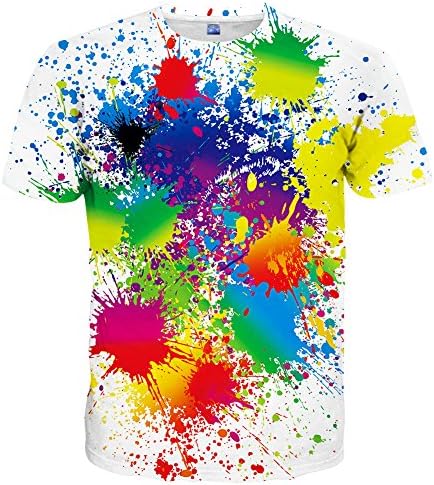 Linnhoy Unisex 3D Creative Colored Cat Print Graphic Tee Short Sleeve T-Shirt L