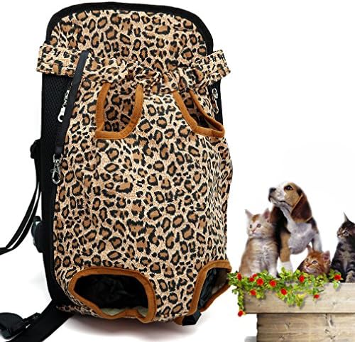 Pet Backpack Carriers Dogs Cats Travel Outdoor Bag for Puppy Kitten Walk Hiking Bike Motorcycle Soft Adjustable Breathable Bag Legs Out 30 lbs (L(9.0-15.0lb), Leopard)
