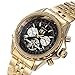 GuTe Luxury Golden Mens Automatic Mechanical Wrist Watch Black Dial Glass Day Date Month