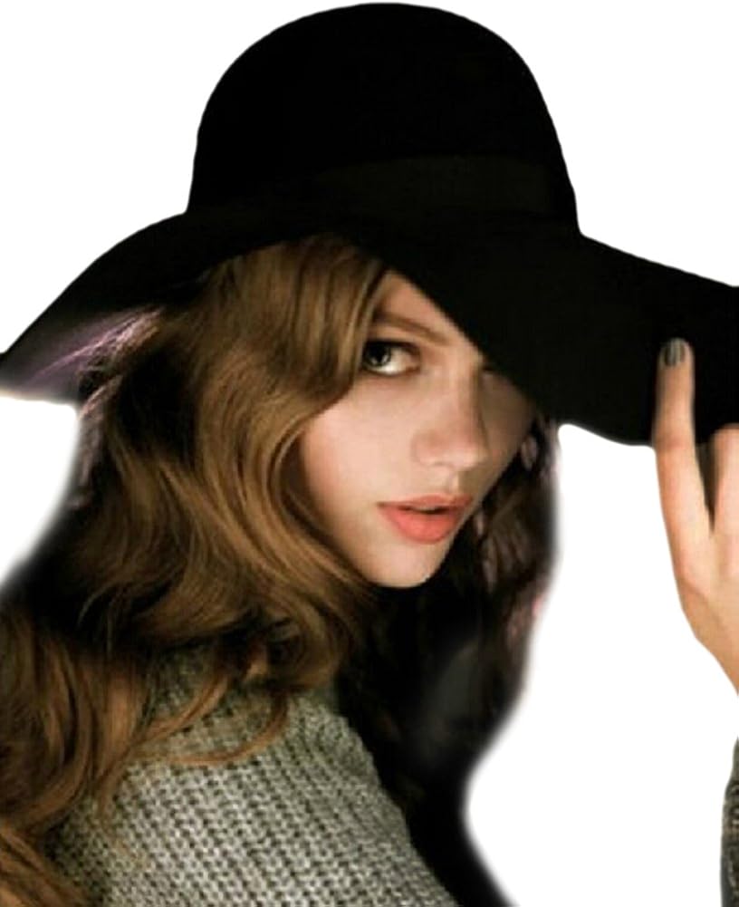 Urban CoCo Women's Foldable Wide Brim Felt Bowler Fedora Floopy Wool Hat (Black) at  Women’s Clothing store