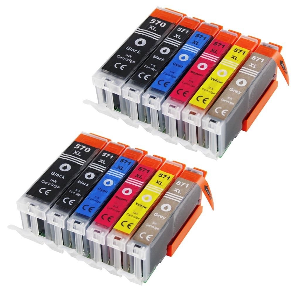 BVH Direct 12 XL Compatible PGI-570XL CLI-571XL Ink Cartridges for Canon Pixma MG7750 MG7751 MG7752 MG7753 TS8050 TS8051 TS8052 TS8053 TS9050 TS9055 - Large Black/Black/Cyan/Magenta/Yellow/Grey,