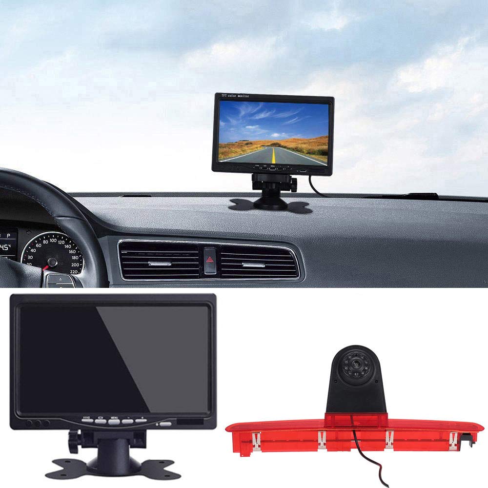 〔12mm Lens CMOS Camera + 7'' TFT LCD Monitor〕Car HD waterproof 3rd Brake Light Reverse Camera Kit for T6 tailgate high roof brake light 3rd stop lamp Transporter Business MPV SUV BUS