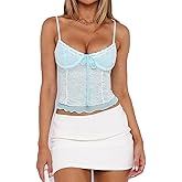 Women Double Layer Mesh Tank Tops Sleeveless Patchwork Strappy Going Out Tops Camisole Y2k Backless Crop Cami Shirts