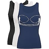 Tank Top with Built in Bra Cup for Women Casual Wide Strap Sleevless Layer Camisole Yoga Top Pack S-3XL