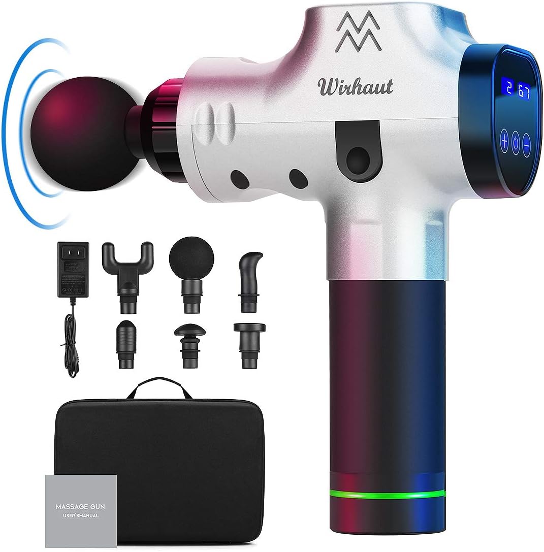 Wirhaut Massage Gun Deep Tissue Percussion, Muscle Massager for Pain Relief, Handheld Electric Body Massager, Rechargeable Massagers for Neck and Back -20 Speed with 6 Massage Heads