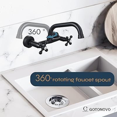 Buy Wall Mount Kitchen Faucet 8 Inch Center 9 Inch Spout Reach 2 Cross Handle Matte Black Victorian Kitchen Sink Faucets Online In Indonesia B07rytwpdy