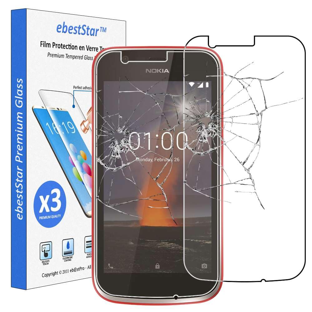 ebestStar - compatible with Nokia Nokia 1 Screen Protector Premium Tempered Glass, x3 Pack anti-Shatter Shatterproof, 9H 3D Bubble Free [Nokia 1: 133.6 x 67.8 x 9.5mm, 4.5'']