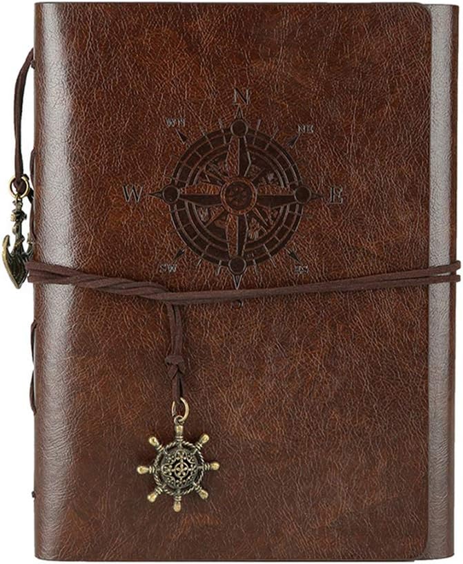DIY Scrapbook Photo Album Leather Memory Book 60 Pages for Baby Anniversary Birthday Wedding Party Travel Graduation Self-adhesive Picture (Small, Coffee Compass)