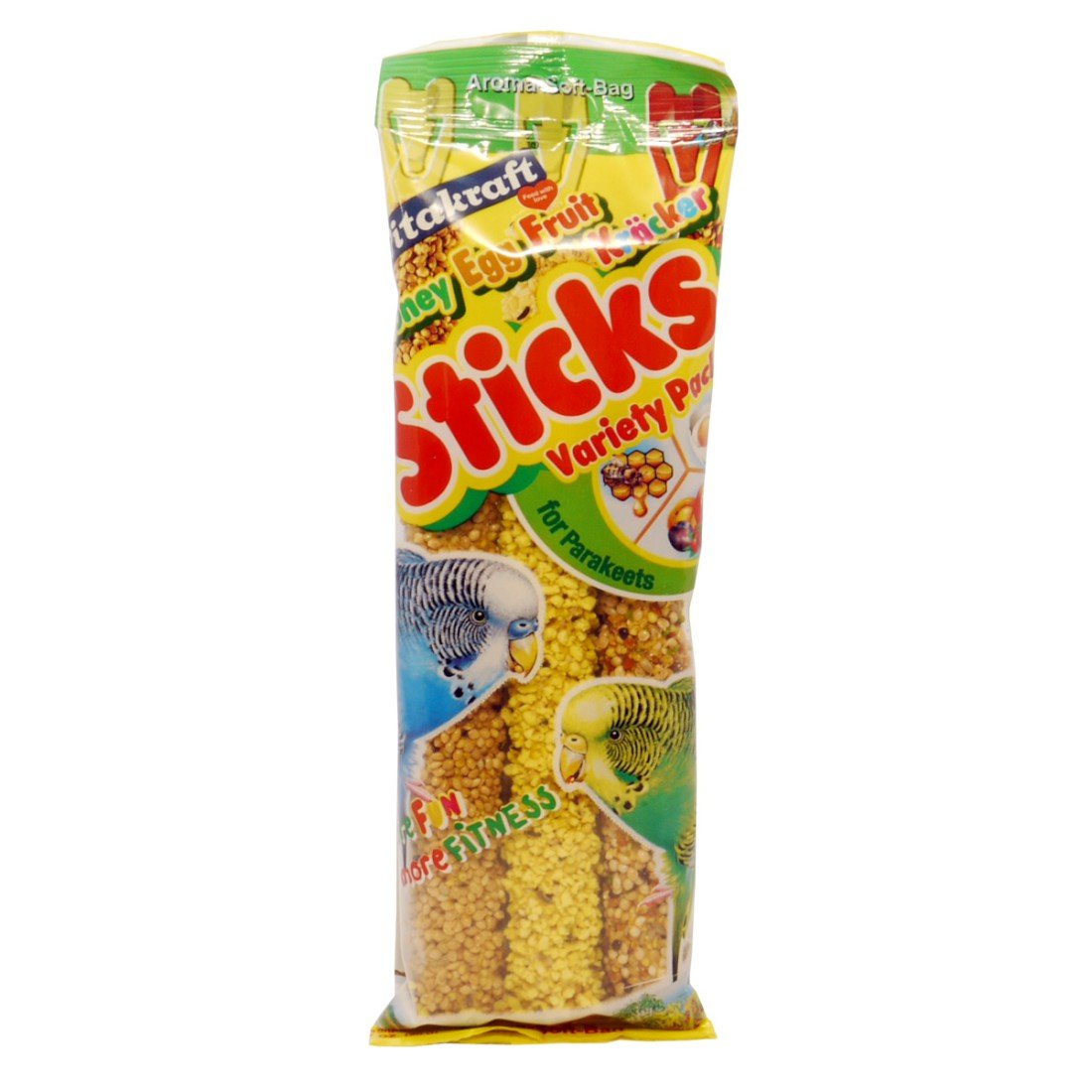 Vitakraft Budgie Kracker Treat Sticks Triple Pack (Honey, Egg, Grass Seed) 3pk Case of 7