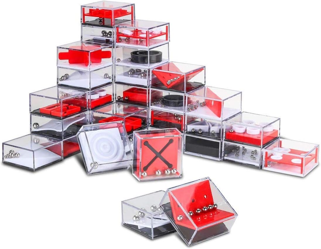 WOLFBUSH Balance IQ Maze Game 24Pcs Fidget Puzzle Boxes Mini Brain Teaser Mind Teaser Puzzle Cubes for Children and Adults