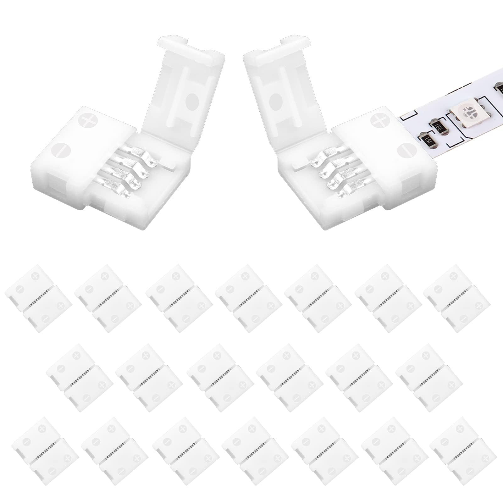 VIPMOON 20 Pack 4 Pin LED Strip Light Straight Connectors for 8mm Wide SMD RGB 3528 2835 LED Strip Lights, Solderless Strip to Strip LED Connector