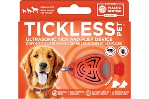 Tickless Pet Ultrasonic Tick and Flea Device Orange | Fragrance-Free Protection for Cats and Dogs Lasts 6 Months | On Collar and Harness | Safety in Nature and Cities