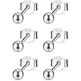 Sterling Silver Round Ball Stud Earrings for Women Men, 3 Pairs Hypoallergenic Small Tiny Stud Earring Set (Diameter 2/3/4mm)