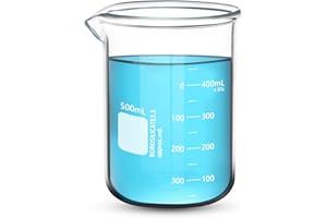 Aeseusia Heavy Duty 500ML Glass Beaker, White Double Scale Graduation, Borosilicate 3.3 Glass, Low Form Griffin Lab Measuring Beaker, 1 Each (500ML)