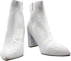 Women Rhinestone Block Chunky Heel Ankle Bootie