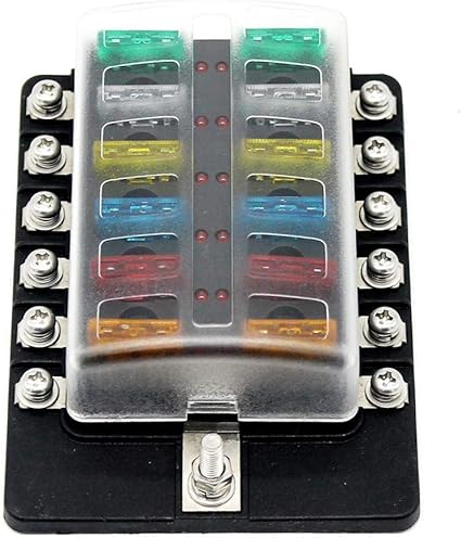 Everpert Caja de fusibles de 12 vías, indicador LED para fusible soplado, soporte de bloque de fusibles con kit de indicador para coche, barco, camión, marina, 32 V [100 Amp]: Amazon.es: Coche