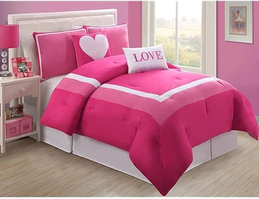 Amazon Com 4 Pc Modern Pink And White Teen Girl Comforter Set