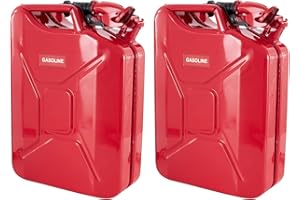 Wavian 5.3 Gallon 20 Liter Authentic CARB Fuel Jerry Can w/Spout, Wavian USA Authentic NATO Jerry Can and Spout System - Rust-Proof, Red, 5 Gallon Gas Cans for Gasoline, Pack of 2