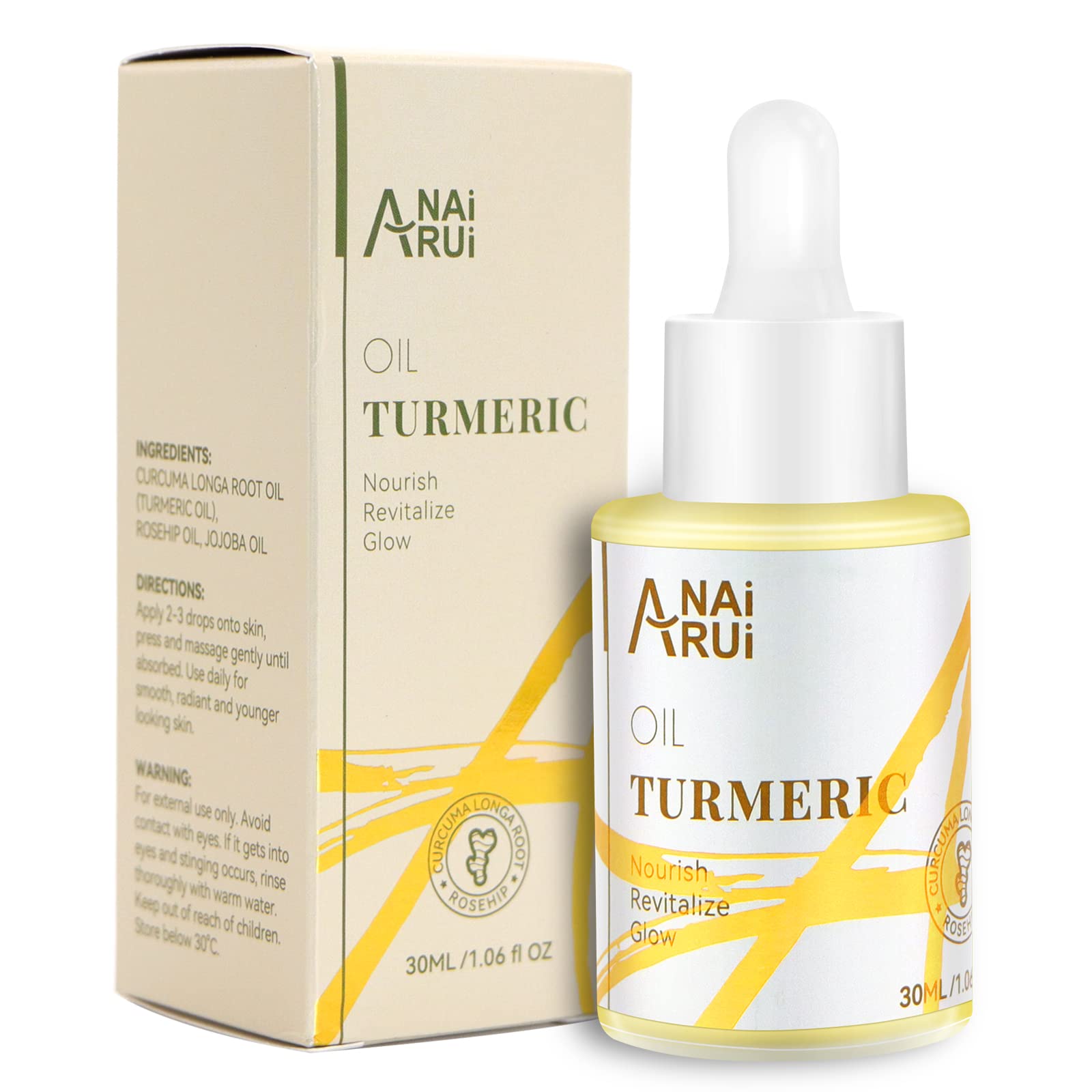 ANAiRUi Turmeric Face Oil, Anti-Aging Skin Care for Face, Neck and Eyes Area - Natrual Hydrates Facial Oil for Reduces Freckles, Nourishes (30ml)