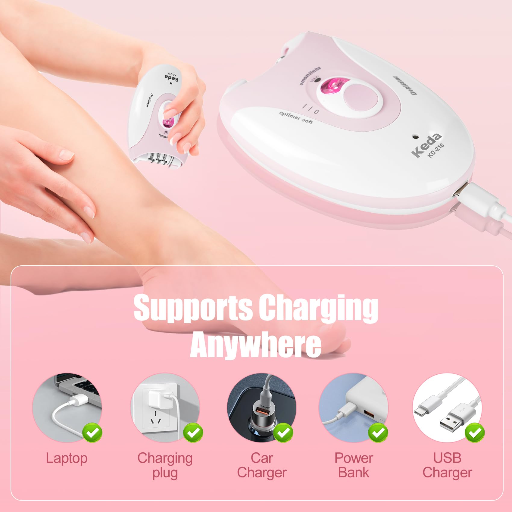 Epilators Hair Removal for Women, 2 Speed Hair Removal Device with LED Light, Rechargeable Trimmer for Epilator Bikini, Face, Arm, Legs, Armpits