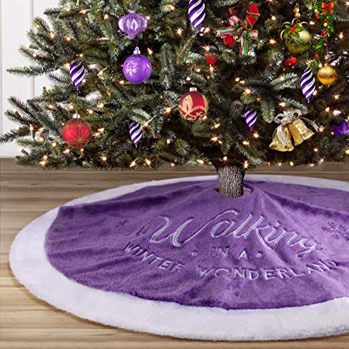 yuboo Purple Christmas Tree Skirt, 36" Plush Tree Skirt with White Edge for Christmas for Xmas Party and Holiday Decorations