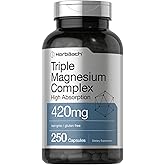 Horbäach Triple Magnesium Complex | 420 mg | 250 Capsules | Non-GMO and Gluten Free Formula | Magnesium Oxide, Citrate, and A
