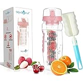 AquaFrut 32 OZ Fruit Infuser Water Bottle BPA-Free Fruit Infusion Sports Bottle - Flip Top Lid w Drinking Spout, Leak Proof, Made of Durable Tritan. Free Recipe eBook! (Rose)