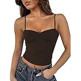 TiulZial Going Out Tops for Women - Sexy Crop Tank Top Double Lined Spaghetti Strap Trendy