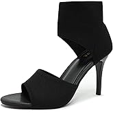 SICARE Peep Toe Heels for Women Sexy 3 Inches Stiletto Heeled Sandals for Women Open Toe Wide Stretchy Knit Heel Sandal Booties Slip On Comfortable Dressy Shoes for Prom, Party and Work