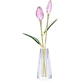 Crystal Pink Tulips with Vase Figurine 10.2‘’ - Tulip Gifts for Women, Mom on Birthday, Mother's Day Home Table Decor (Gift Box Included)